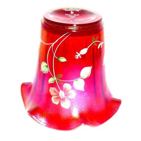 Fenton 100th Anniversary Hand-painted Ruby Red Glass Vase Floral Design Vintage - Picture 8 of 8